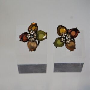 Liz Claiborne LC Vintage Earrings Clip On Multicolor Flower Shape